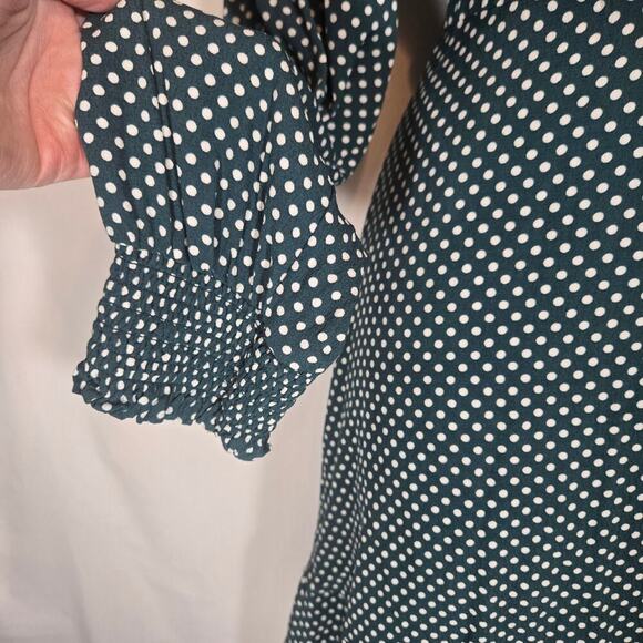 Loft Green Polka Dot Wrap Long Sleeve Dress 14 Plus Office Flirty Knee Office - Picture 5 of 8